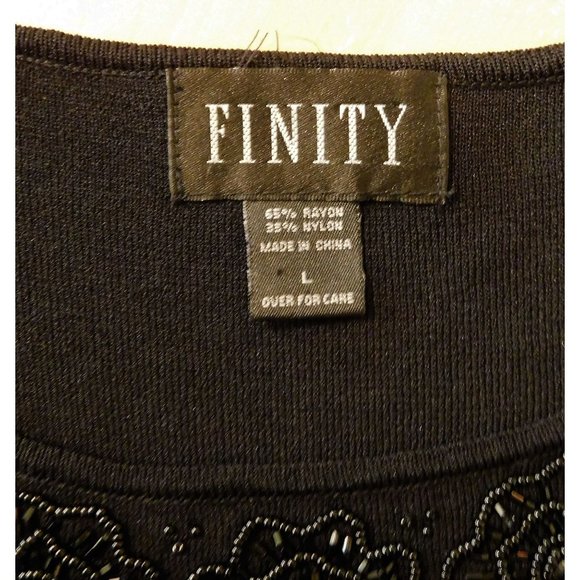 Finity Sweater Top L Black Beaded Floral Sleeveless Scoop Neck Rayon Blend - Picture 6 of 6